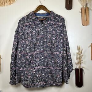 Women's Talbots Size 20W Purple Ditzy Floral Long Sleeve Button Down